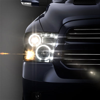 Spyder Dodge Ram 1500 09-14 Projector Headlights Halogen- CCFL Halo LED - Blk PRO-YD-DR09-CCFL-BK-Headlights-Deviate Dezigns (DV8DZ9)