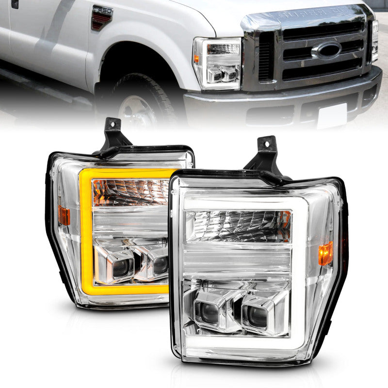 ANZO 08-10 Ford F-250 - F-550 Super Duty Projector Headlights w/ Light Bar Switchback Chrome Housing-Headlights-Deviate Dezigns (DV8DZ9)