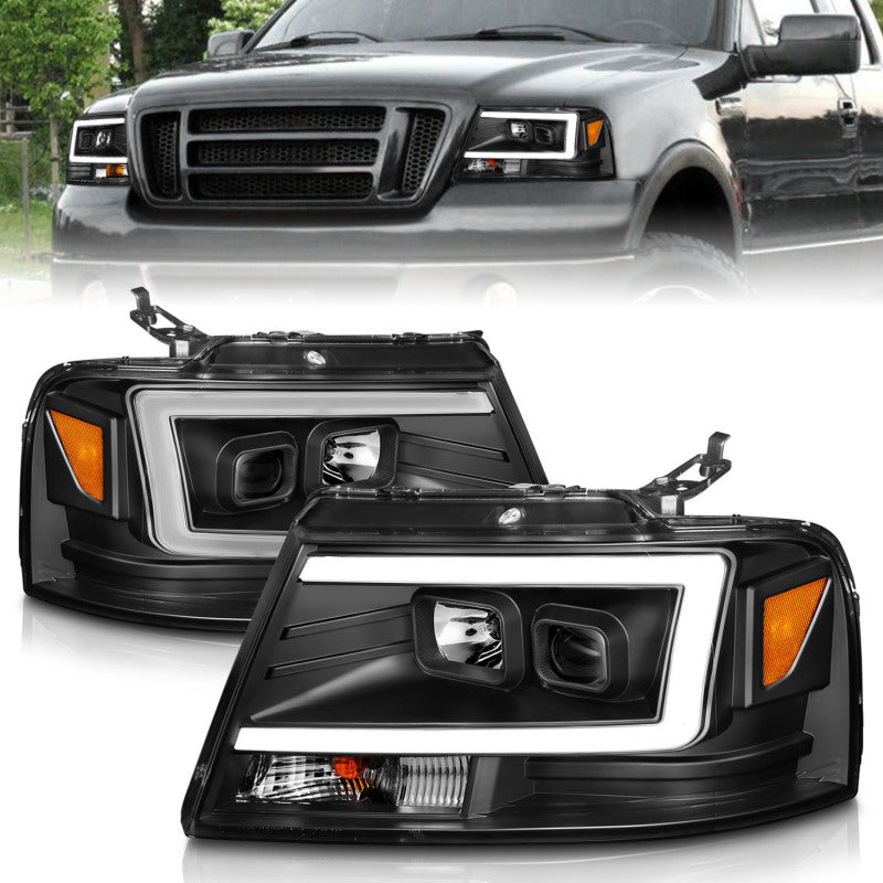 ANZO 2004-2008 Ford F-150 Projector Headlights w/ Light Bar Black Housing-Headlights-Deviate Dezigns (DV8DZ9)