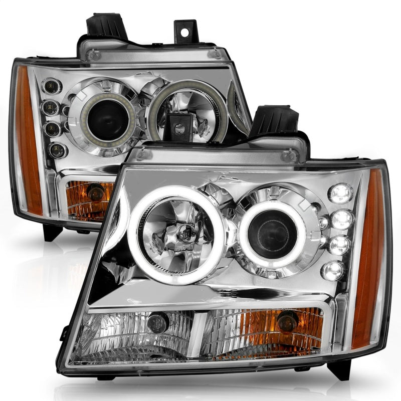 ANZO 2007-2013 Chevrolet Avalanche Projector Headlights w/ Halo Chrome-Headlights-Deviate Dezigns (DV8DZ9)