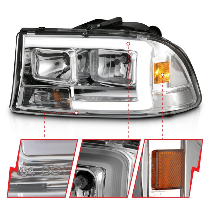 ANZO 97-04 Dodge Dakota/Durango Crystal headlight Set w/ Light Bar Chrome Housing-Headlights-Deviate Dezigns (DV8DZ9)