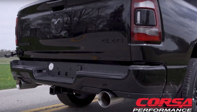 Corsa 2019 Ram 1500 5.7L Crew Cab w/ 57in or 76in Bed Cat-Back Dual Rr Exit 5in Satin Polished Tips-Catback-Deviate Dezigns (DV8DZ9)