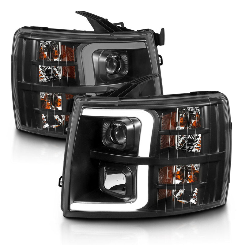 ANZO 07-13 Chevrolet Silverado 3500 Projector Headlights - Black Amber-Headlights-Deviate Dezigns (DV8DZ9)