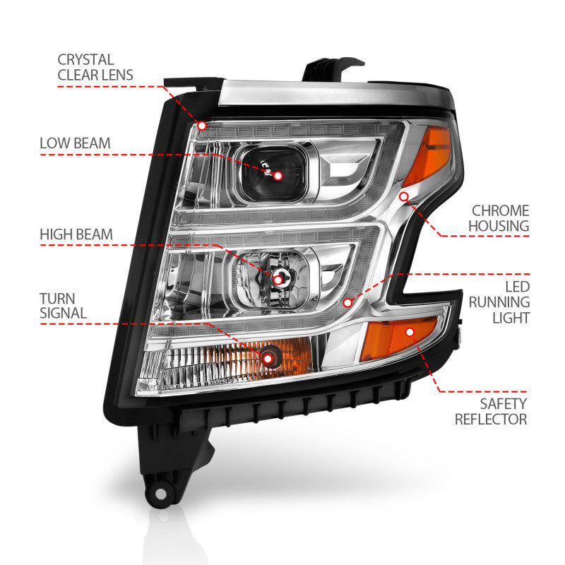 ANZO 2015-2020 Chevy Tahoe Projector Headlights Plank Style Chrome w/DRL-Headlights-Deviate Dezigns (DV8DZ9)