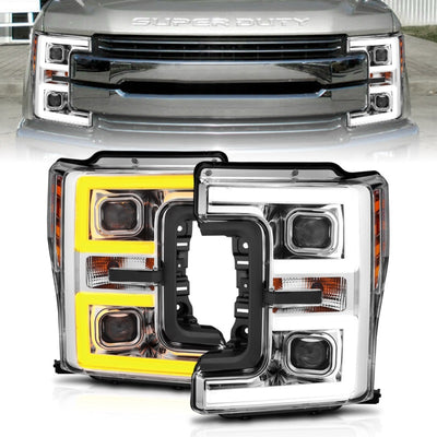 ANZO LED Headlights 17-18 Ford F-250 Super Duty Plank-Style L.E.D. Headlight Chrome (Pair)-Headlights-Deviate Dezigns (DV8DZ9)