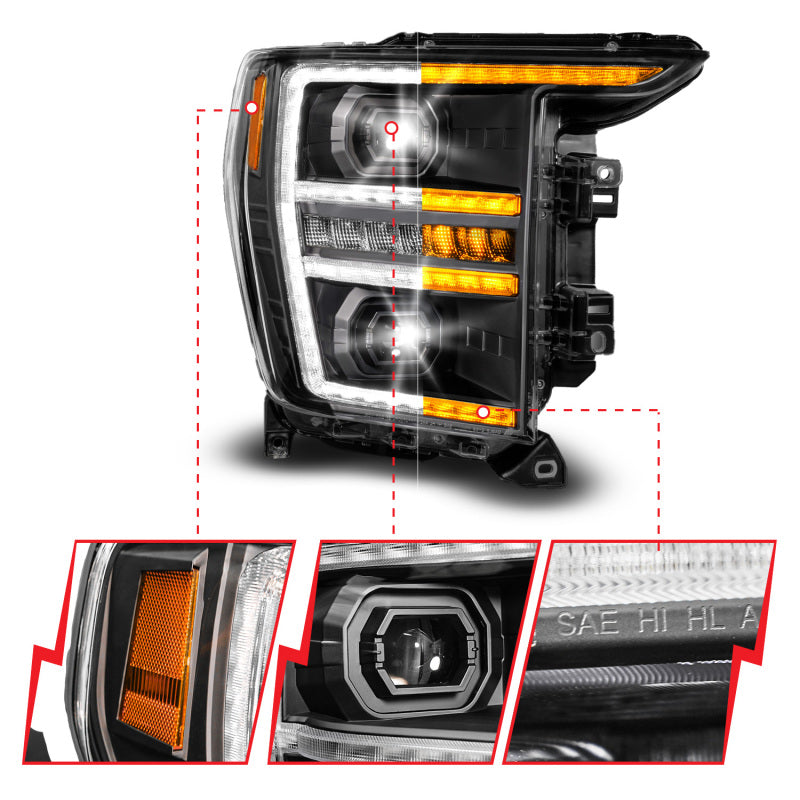 Anzo 21-23 Ford F150 LED Projector Headlight w/Switchback+Sequential - Black (Passenger Side Only)-Headlights-Deviate Dezigns (DV8DZ9)