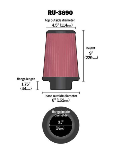 K&N Universal Clamp-On Air Filter 3-1/2in FLG / 6in B / 4-1/2in T / 9in H-Air Filters - Universal Fit-Deviate Dezigns (DV8DZ9)