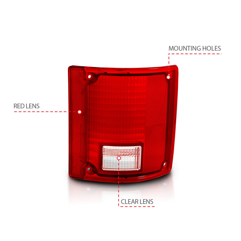 ANZO 1978-1991 Chevy Blazer Taillight Red/Clear Lens w/o Chrome Trim Fleetside (OE Replacement)-Tail Lights-Deviate Dezigns (DV8DZ9)