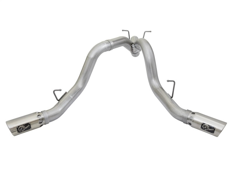 aFe ATLAS 4in DPF-Back Alum Steel Exhaust System w/Dual Exit Polished Tip 2017 GM Duramax 6.6L (td)-DPF Back-Deviate Dezigns (DV8DZ9)