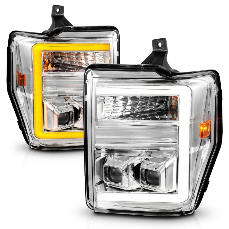 ANZO 08-10 Ford F-250 - F-550 Super Duty Projector Headlights w/ Light Bar Switchback Chrome Housing-Headlights-Deviate Dezigns (DV8DZ9)