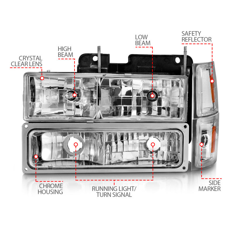 ANZO 88-98 Chevrolet C1500 Crystal Headlights Chrome w/ Signal and Side Marker Lights-Headlights-Deviate Dezigns (DV8DZ9)