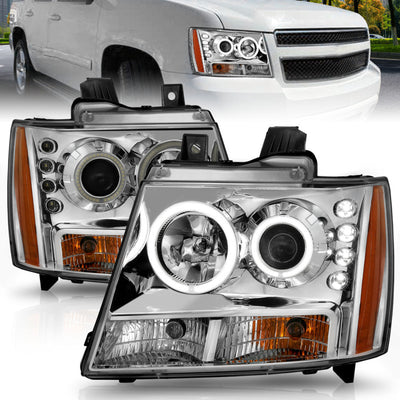 ANZO 2007-2013 Chevrolet Avalanche Projector Headlights w/ Halo Chrome-Headlights-Deviate Dezigns (DV8DZ9)