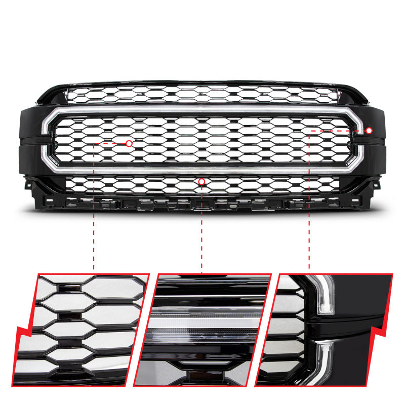 Anzo 21-23 Ford F150 Black Housing Full LED Light Tube Front Grille-Headlights-Deviate Dezigns (DV8DZ9)