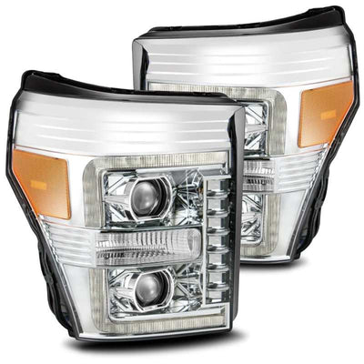 AlphaRex 11-16 Ford F-250 SD PRO-Series Projector Headlights Plank Style Design Chrome w/Seq Signal-Headlights-Deviate Dezigns (DV8DZ9)