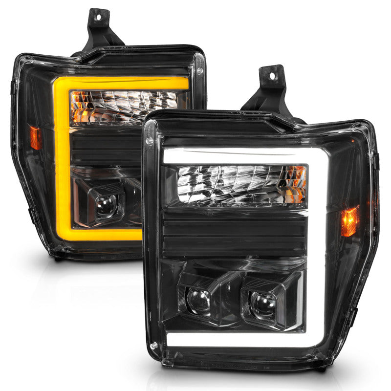 ANZO 08-10 Ford F-250 - F-550 Super Duty Projector Headlights w/ Light Bar Switchback Black Housing-Headlights-Deviate Dezigns (DV8DZ9)