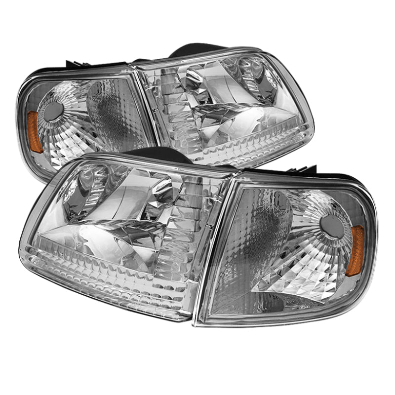 Xtune Ford F150 97-03 / Expedition 97-02 Crystal Headlights w/Corner Chrome HD-JH-FF15097-SET-AM-C-Headlights-Deviate Dezigns (DV8DZ9)