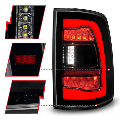 ANZO 09-18 Dodge Ram 1500 Sequential LED Taillights Smoke Black-Tail Lights-Deviate Dezigns (DV8DZ9)