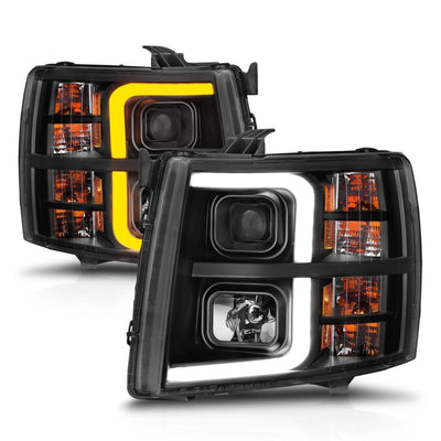 ANZO 2007-2013 Chevrolet Silverado 1500 Projector w/ Light Bar Black Housing w/ Sequential-Headlights-Deviate Dezigns (DV8DZ9)