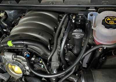 J&amp;L 19-24 Chevrolet Silverado/GMC Sierra 1500 5.3L V8 Driver Side Oil Separator 3.0 - Black Anod-Oil Separators-Deviate Dezigns (DV8DZ9)