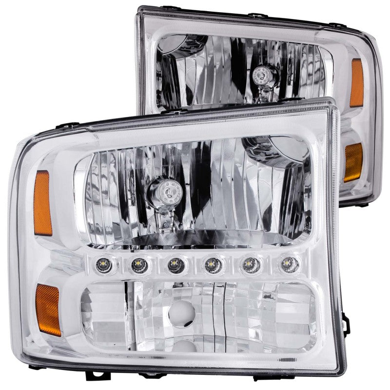 ANZO 2000-2004 Ford Excursion Crystal Headlights Chrome w/ LED 1pc-Headlights-Deviate Dezigns (DV8DZ9)