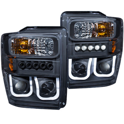 ANZO 2008-2010 Ford F-250 Projector Headlights w/ U-Bar Black-Headlights-Deviate Dezigns (DV8DZ9)