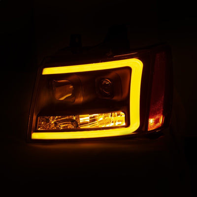 ANZO 07-14 Chevy Tahoe Projector Headlights w/ Plank Style Design Black w/ Amber-Headlights-Deviate Dezigns (DV8DZ9)