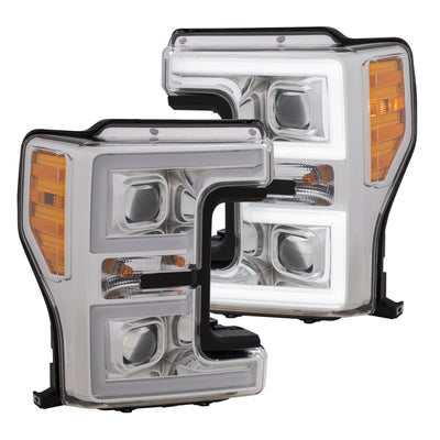 ANZO LED Headlights 17-18 Ford F-250 Super Duty Plank-Style L.E.D. Headlight Chrome (Pair)-Headlights-Deviate Dezigns (DV8DZ9)