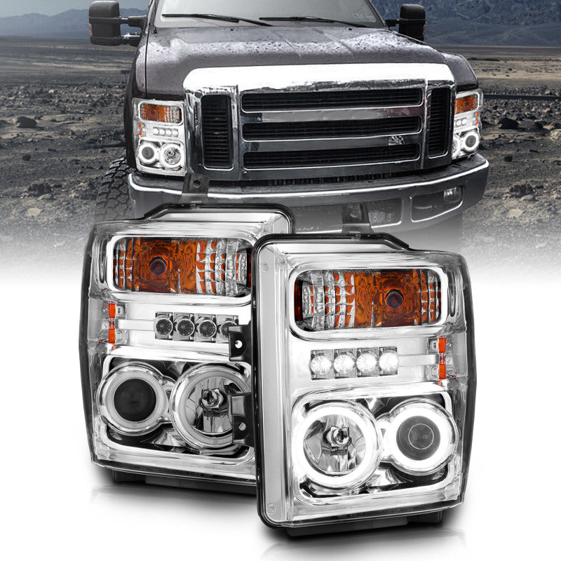 ANZO 2008-2010 Ford F-250 Projector Headlights w/ Halo Chrome (CCFL)-Headlights-Deviate Dezigns (DV8DZ9)