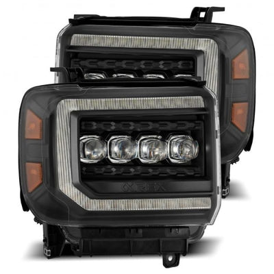 AlphaRex 14-18 GMC Sierra NOVA LED Proj Headlights Plank Style Black w/Activ Light/Seq Signal/DRL-Headlights-Deviate Dezigns (DV8DZ9)