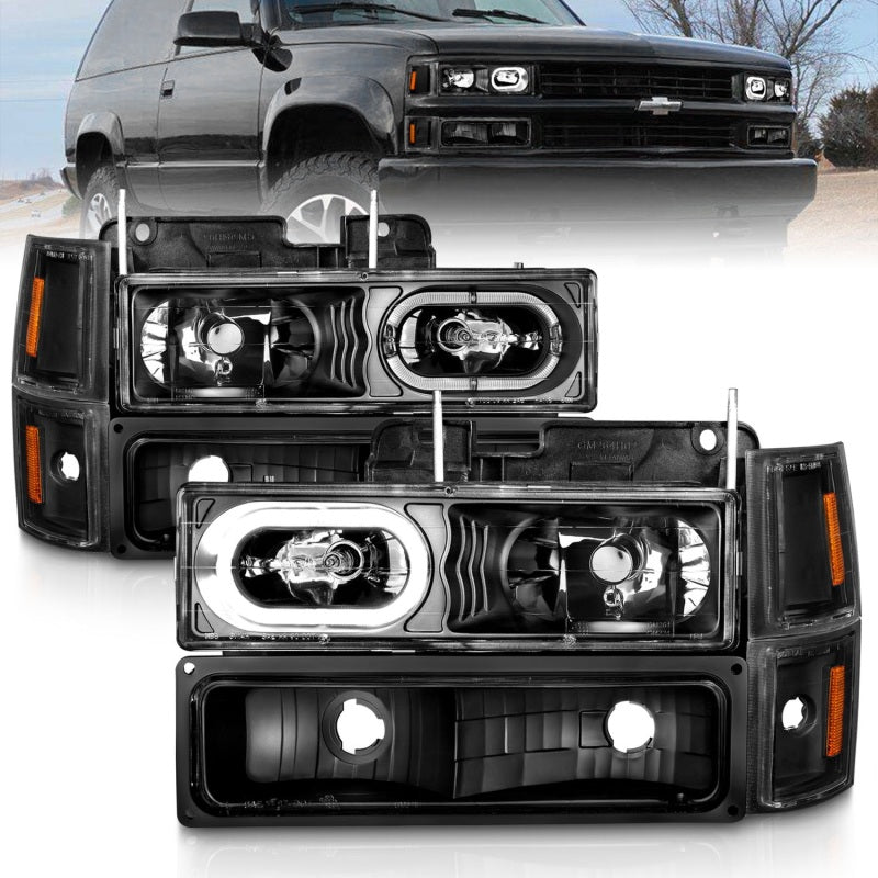 ANZO 88-98 Chevrolet C1500 Crystal Headlights Black Housing w/ Signal and Side Marker Lights-Headlights-Deviate Dezigns (DV8DZ9)