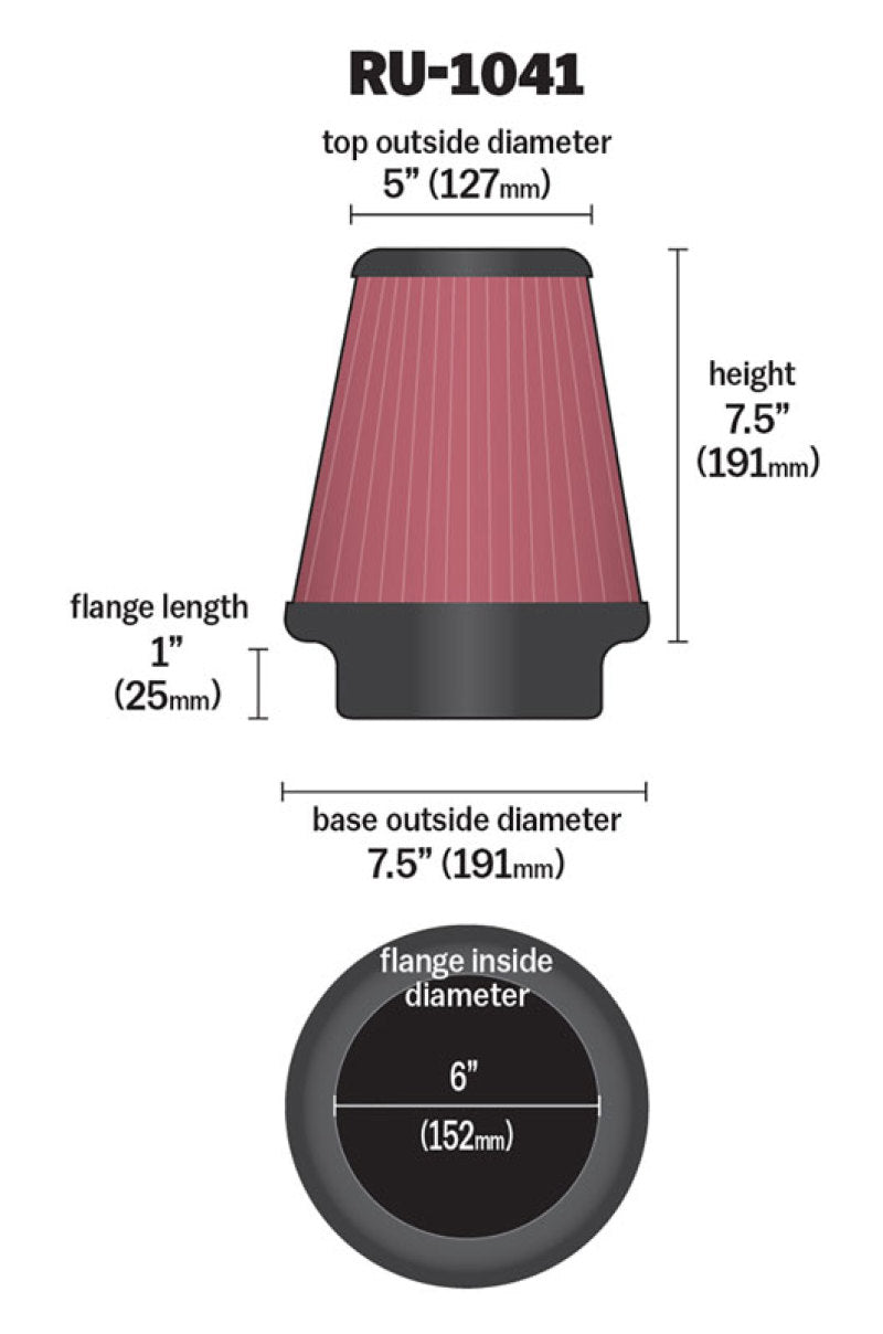 K&N Universal Clamp-On Air Filter 6in FLG / 7-1/2in B / 5in T / 7-1/2in H-Air Filters - Universal Fit-Deviate Dezigns (DV8DZ9)