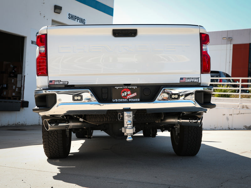 aFe Large Bore-HD 4in 409SS DPF-Back Exhaust System w/Polished Tips 20 GM Diesel Trucks V8-6.6L-DPF Back-Deviate Dezigns (DV8DZ9)