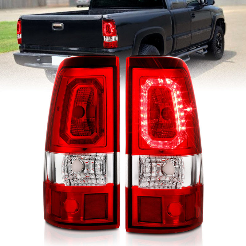 ANZO 2003-2006 Chevy Silverado 1500 LED Taillights Plank Style Chrome With Red/Clear Lens-Tail Lights-Deviate Dezigns (DV8DZ9)