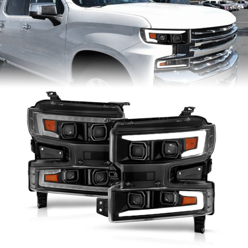 ANZO 19-22 Chevrolet Silverado 1500 LED Proj HL w/Lgt Bar SwBk Seq. Blk w/In. Light - Passenger Side-Headlights-Deviate Dezigns (DV8DZ9)