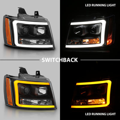 ANZO 07-14 Chevy Tahoe Projector Headlights w/ Plank Style Design Black w/ Amber-Headlights-Deviate Dezigns (DV8DZ9)