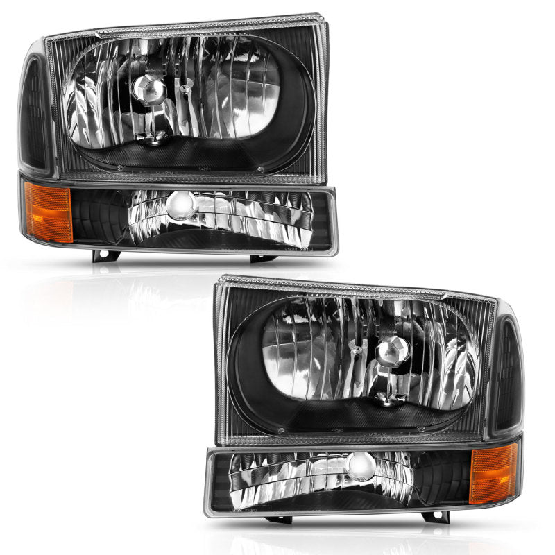 ANZO 2000-2004 Ford Excursion Crystal Headlight w/ Corner Light Black Amber (w/o Bulb)-Headlights-Deviate Dezigns (DV8DZ9)