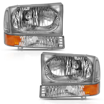 ANZO 2000-2004 Ford Excursion Crystal Headlight w/ Corner Light Chrome Amber (w/o Bulb)-Headlights-Deviate Dezigns (DV8DZ9)