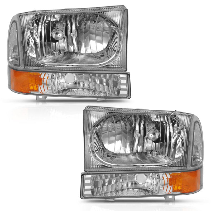 ANZO 2000-2004 Ford Excursion Crystal Headlight w/ Corner Light Chrome Amber (w/o Bulb)-Headlights-Deviate Dezigns (DV8DZ9)