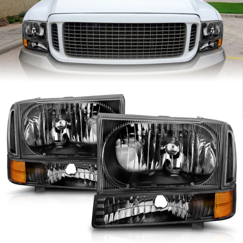 ANZO 2000-2004 Ford Excursion Crystal Headlights Black-Headlights-Deviate Dezigns (DV8DZ9)