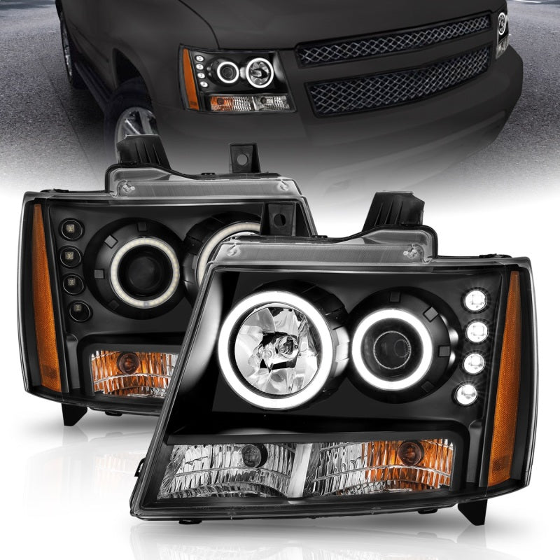 ANZO 2007-2013 Chevrolet Avalanche Projector Headlights w/ Halo Black (CCFL)-Headlights-Deviate Dezigns (DV8DZ9)