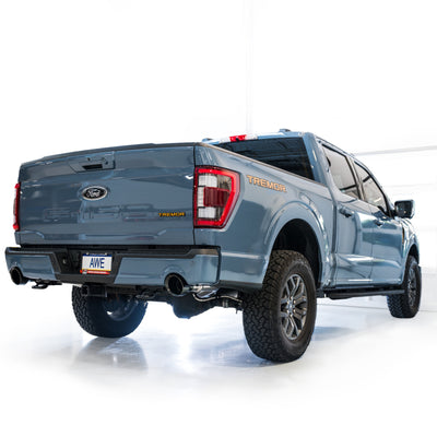 AWE Tuning 2021+ Ford F-150 Tremor (w/ Bumper Cutouts) 0FG Resonated Catback - Diamond Black Tips-Catback-Deviate Dezigns (DV8DZ9)