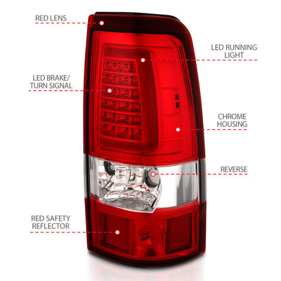 ANZO 2003-2006 Chevy Silverado 1500 LED Taillights Plank Style Chrome With Red/Clear Lens-Tail Lights-Deviate Dezigns (DV8DZ9)