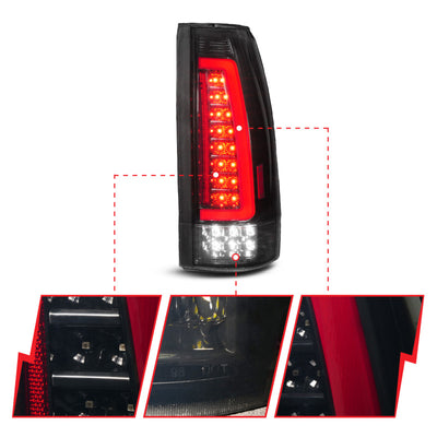 ANZO 88-99 Chevy/GMC C/K1500/2500/3500 Full LED Light Tube Taillights Black Housing Smoke Lens-Tail Lights-Deviate Dezigns (DV8DZ9)