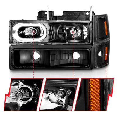 ANZO 88-98 Chevrolet C1500 Crystal Headlights Black Housing w/ Signal and Side Marker Lights-Headlights-Deviate Dezigns (DV8DZ9)