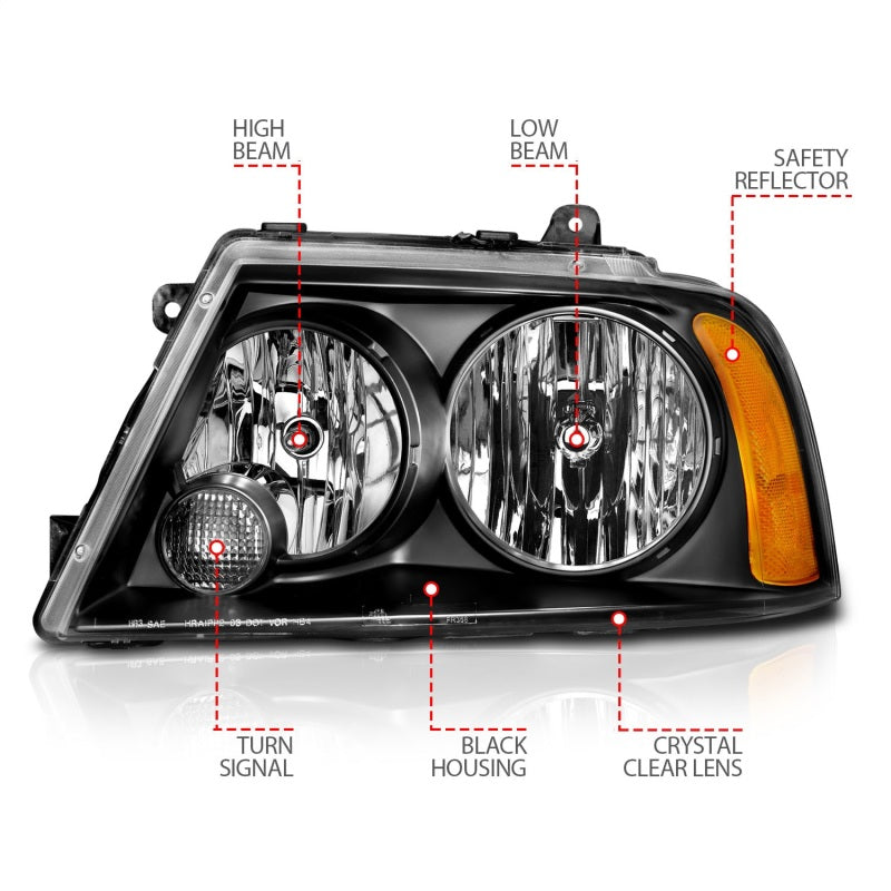 ANZO 2003-2006 Lincoln Navigator Crystal Headlights Black-Headlights-Deviate Dezigns (DV8DZ9)