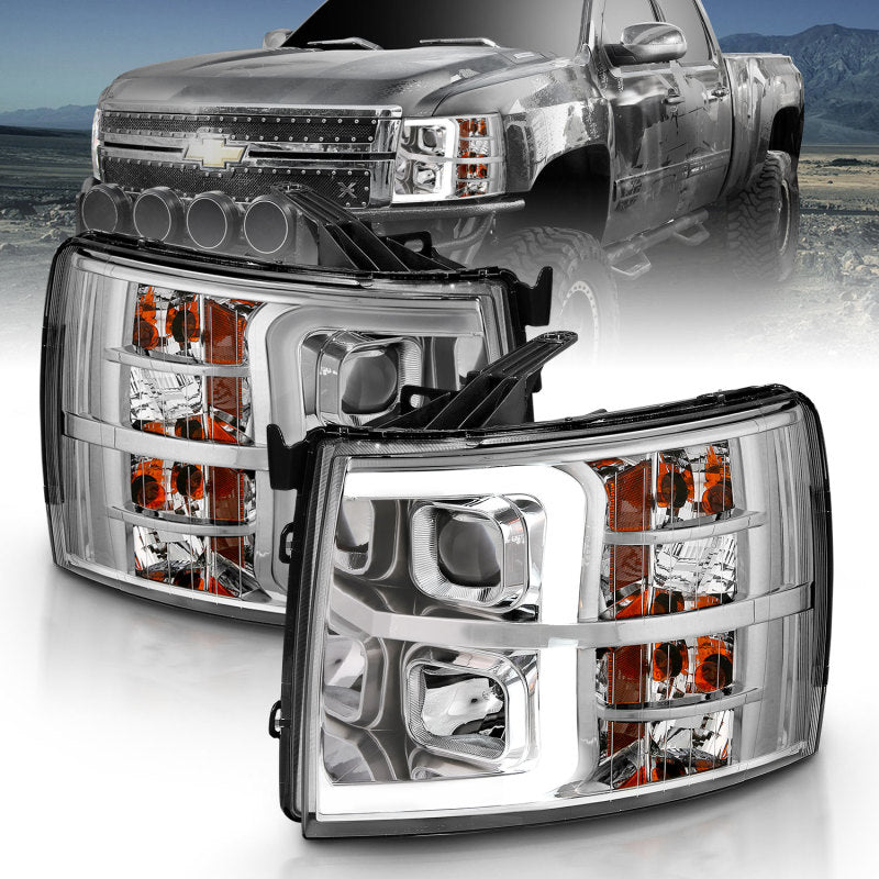 ANZO 2007-2013 Chevy Silverado 1500 Projector Plank Style Chrome Amber-Headlights-Deviate Dezigns (DV8DZ9)