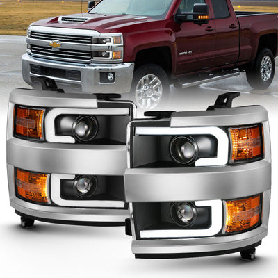 ANZO 2015-2016 Chevrolet Silverado Projector Headlights w/ Plank Style Design Black w/ Amber-Headlights-Deviate Dezigns (DV8DZ9)