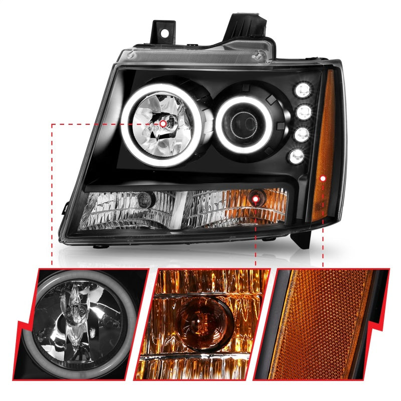 ANZO 2007-2013 Chevrolet Avalanche Projector Headlights w/ Halo Black (CCFL)-Headlights-Deviate Dezigns (DV8DZ9)