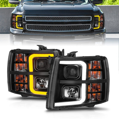 ANZO 2007-2013 Chevrolet Silverado 1500 Projector w/ Light Bar Black Housing w/ Sequential-Headlights-Deviate Dezigns (DV8DZ9)