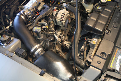 JLT 96-04 Ford Mustang GT Black Textured Ram Air Intake Kit w/Red Filter-Short Ram Air Intakes-Deviate Dezigns (DV8DZ9)
